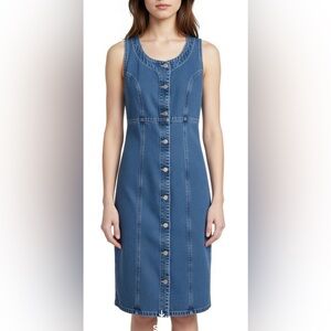 No Excuses Denim Dress Jumper Women’s Size Small Sleeveless Long Maxi Button Up